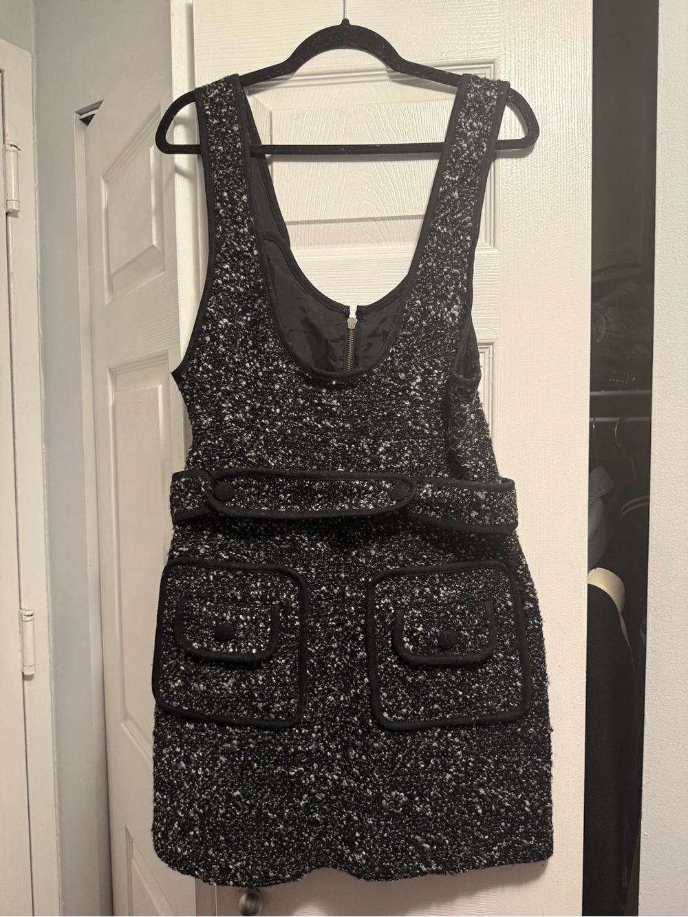 Nanette Lepore Black Tweed Pocket Belt Mini Dress